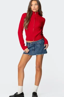 Ryn Zip Up Cable Knit Cardigan
