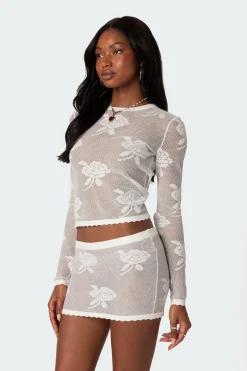 Saga Embroidered Sheer Knit Top