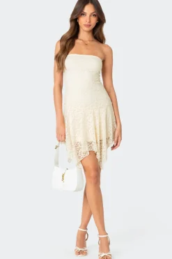 Sandia Asymmetric Lace Mini Dress