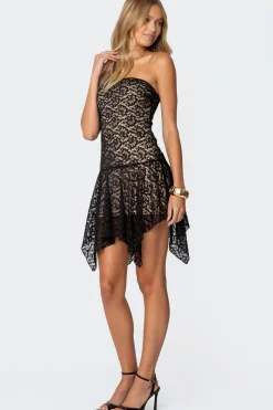 Sandia Asymmetric Lace Mini Dress