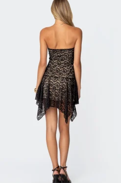 Sandia Asymmetric Lace Mini Dress