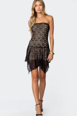 Sandia Asymmetric Lace Mini Dress