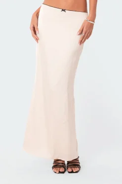 Satin Back Slitted Low Rise Maxi Skirt