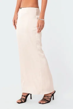 Satin Back Slitted Low Rise Maxi Skirt