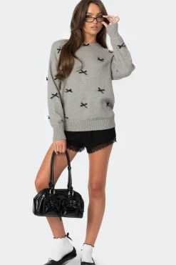 Satin Bow Oversized Sweater