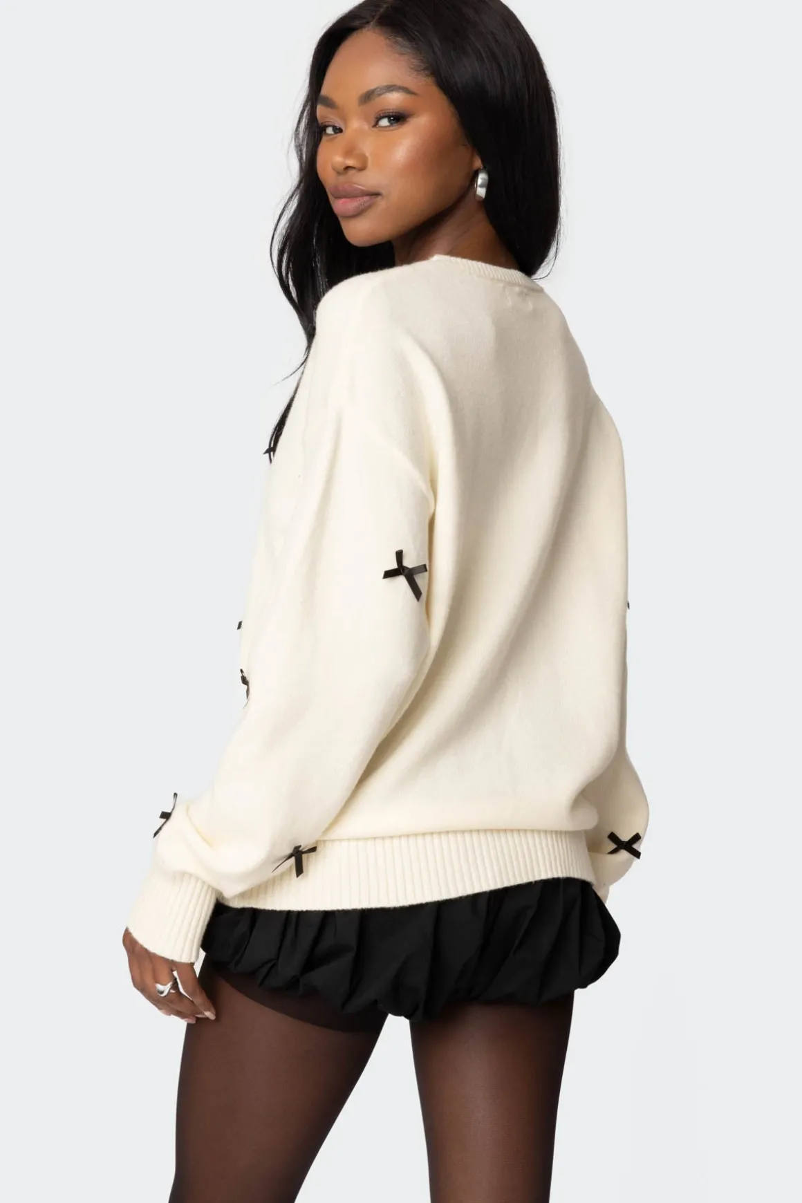 Satin Bow Oversized Sweater