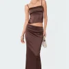 Satin Low Rise Back Slit Maxi Skirt