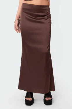 Satin Low Rise Back Slit Maxi Skirt