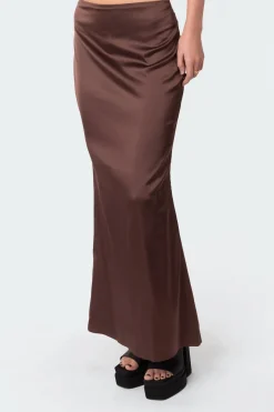 Satin Low Rise Back Slit Maxi Skirt