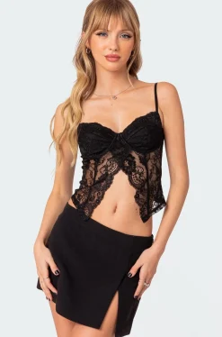 Sav Split Front Sheer Lace Corset