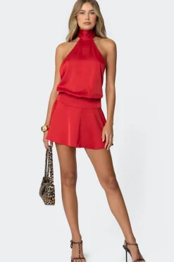 Scarf Halter Open Back Mini Dress