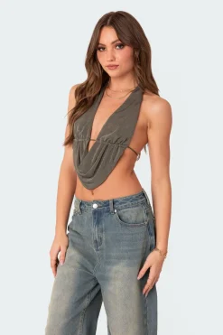 Scoop Neck Open Back Crop Top