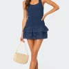 Scrunchy Ruffled Eyelet Mini Dress