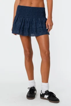 Scrunchy Ruffled Eyelet Mini Skirt