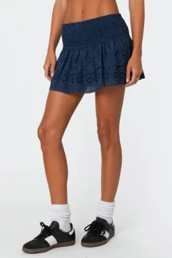 Scrunchy Ruffled Eyelet Mini Skirt