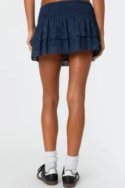 Scrunchy Ruffled Eyelet Mini Skirt