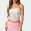 Semi Sheer Sequin Lace Up Corset