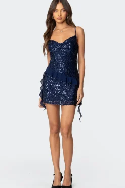 Sequin Cowl Neck Mini Dress