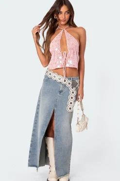 Sequin Crochet Open Back Top