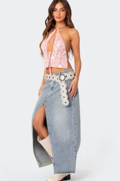 Sequin Crochet Open Back Top