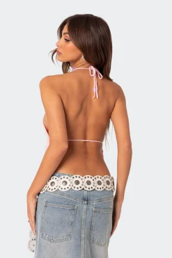 Sequin Crochet Open Back Top
