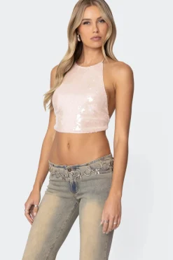 Sequin Open Back Halter Top