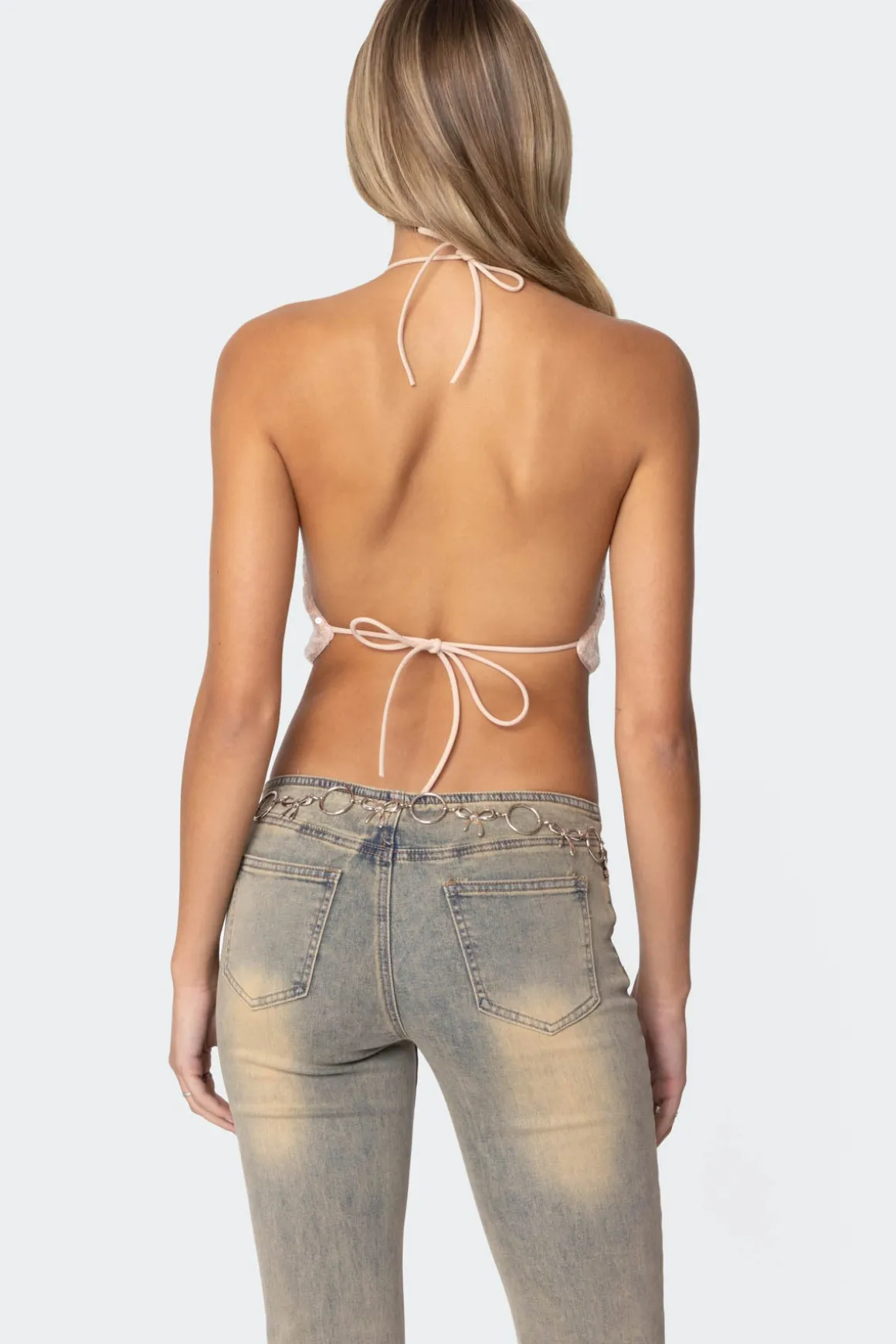 Sequin Open Back Halter Top