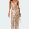 Sequin Sheer Mesh Maxi Dress