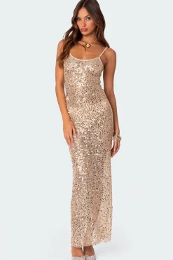 Sequin Sheer Mesh Maxi Dress