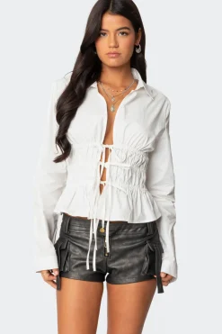 Sharon Collared Tie Front Top