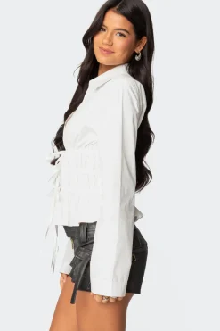 Sharon Collared Tie Front Top