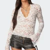 Sheer Lace Bell Sleeve Top