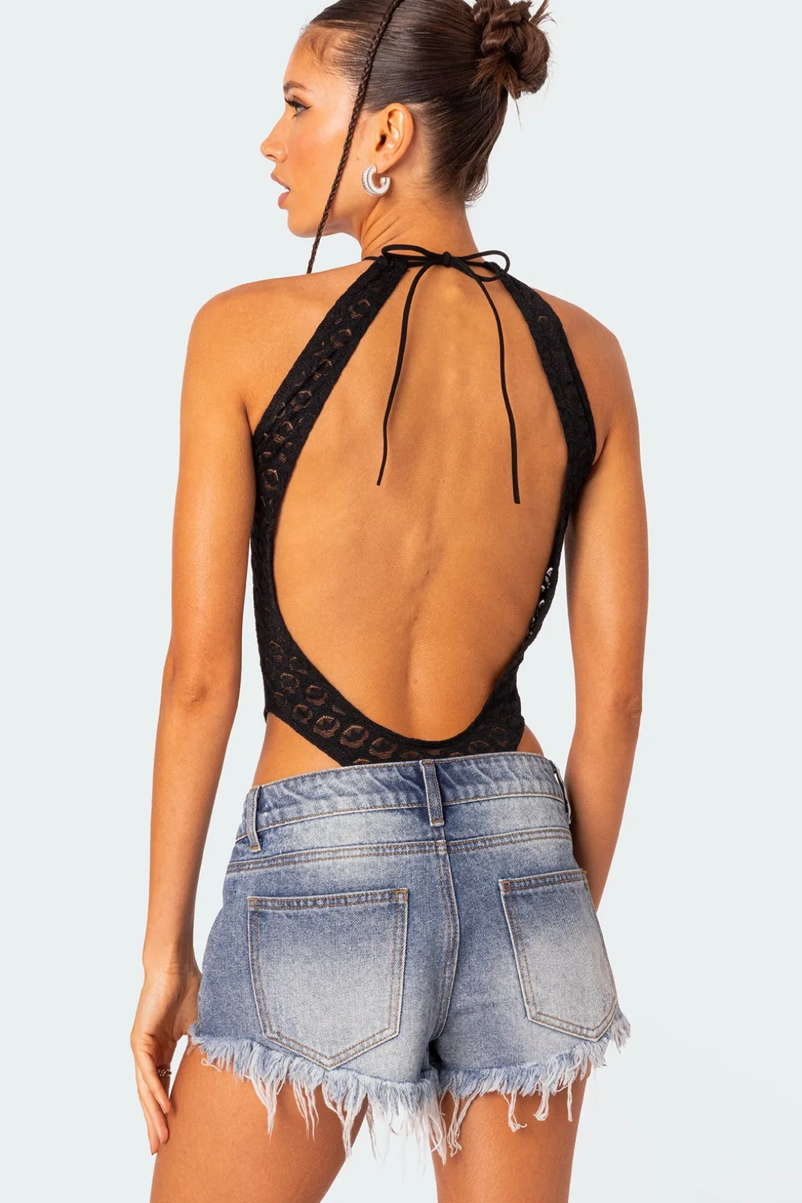 Sheer Lace Open Back Bodysuit