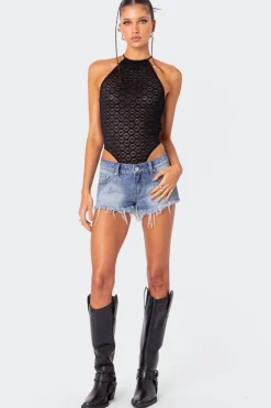 Sheer Lace Open Back Bodysuit