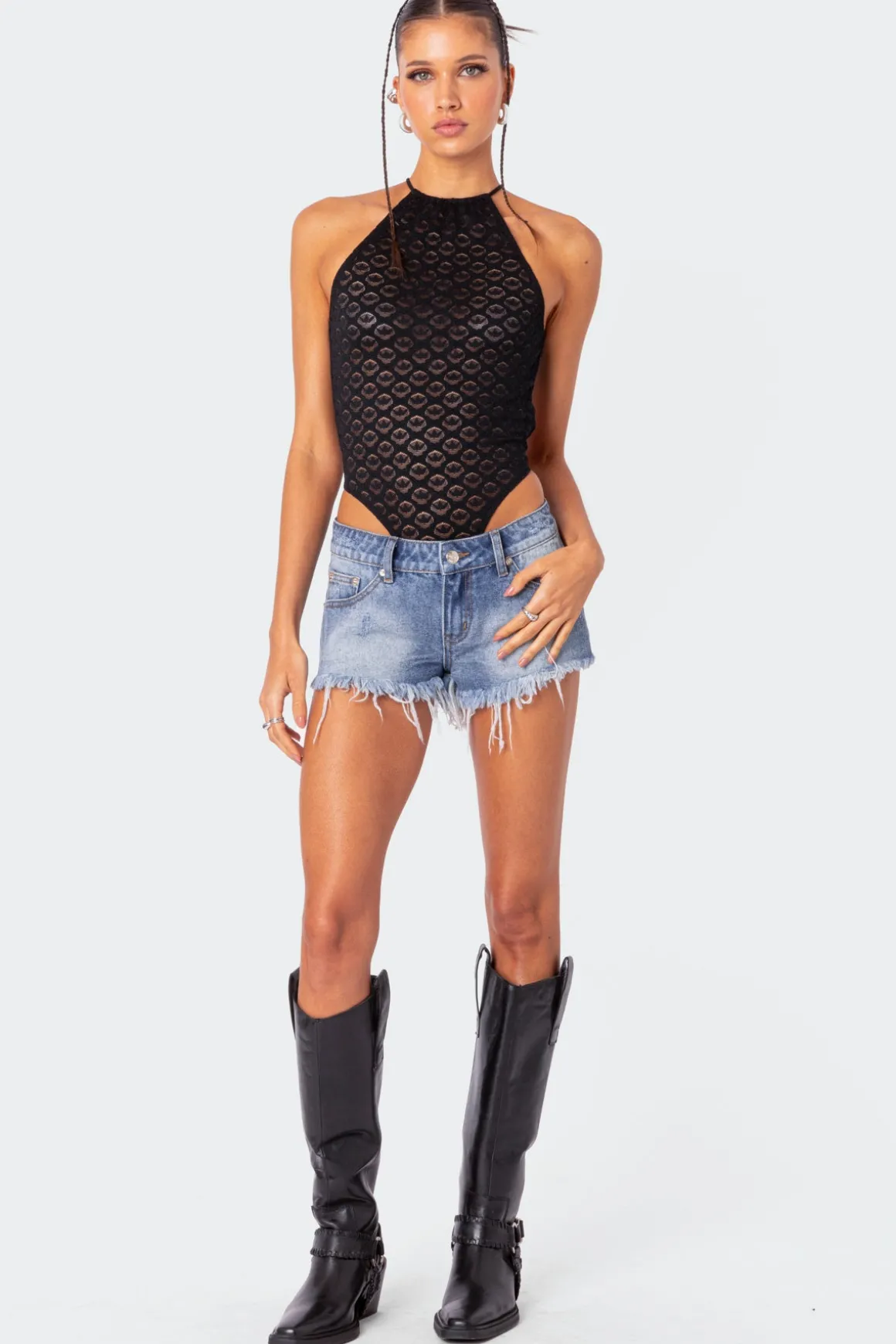 Sheer Lace Open Back Bodysuit