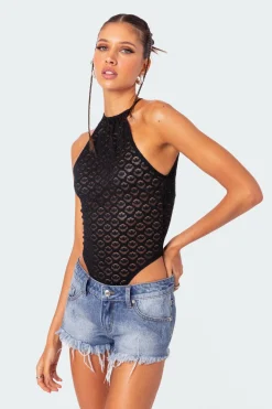 Sheer Lace Open Back Bodysuit
