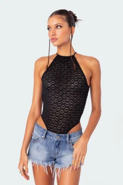 Sheer Lace Open Back Bodysuit
