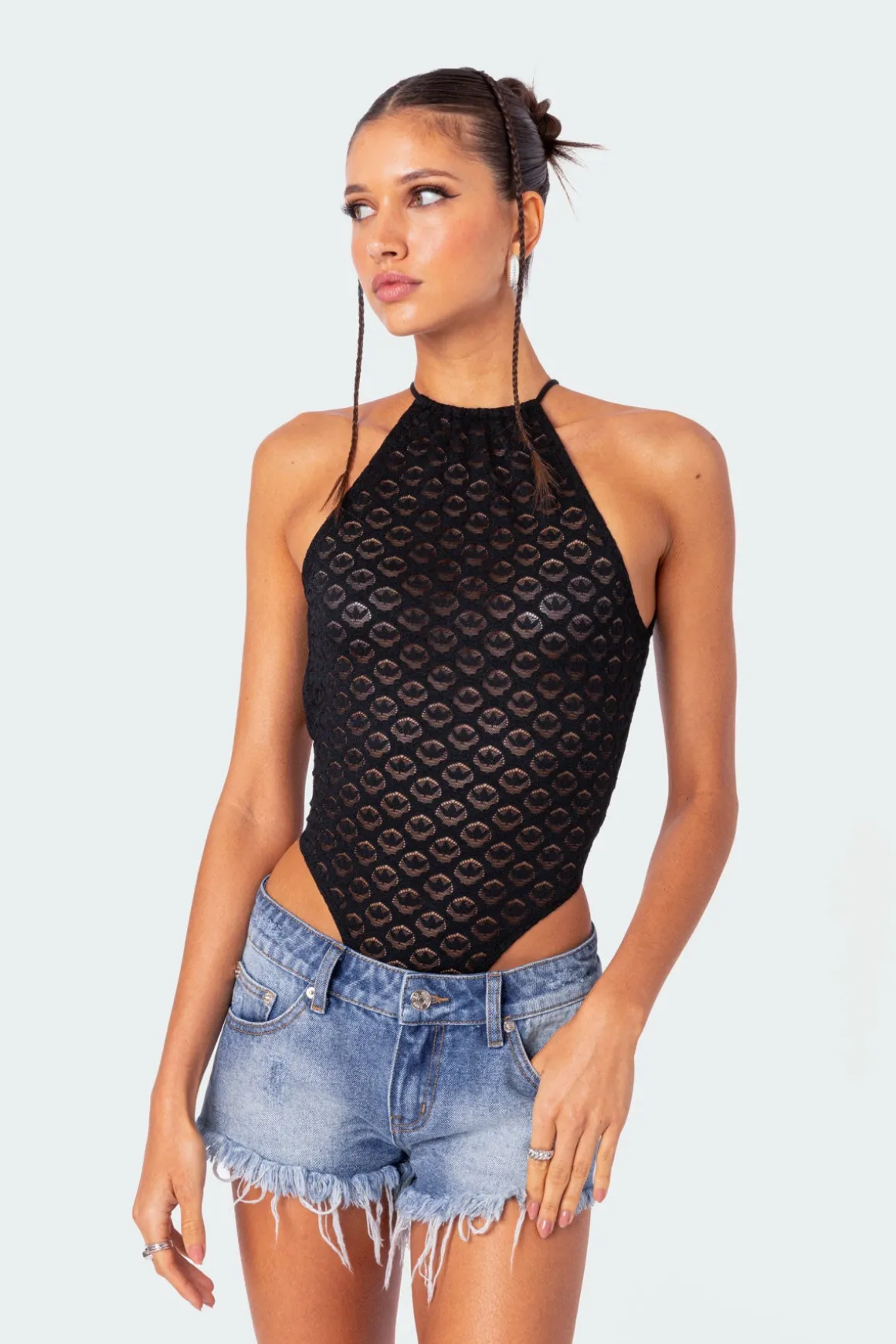 Sheer Lace Open Back Bodysuit