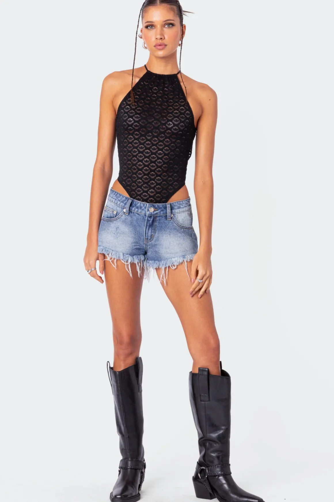Sheer Lace Open Back Bodysuit