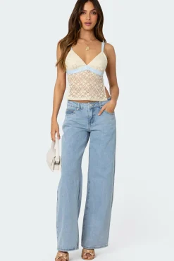 Sheer Lace Open Back Tank Top