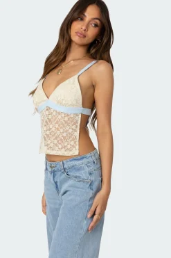 Sheer Lace Open Back Tank Top