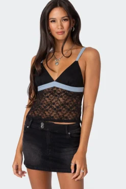 Sheer Lace Open Back Tank Top
