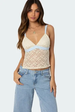 Sheer Lace Open Back Tank Top