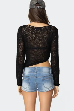 Sheer Loose Knit Asymmetric Top
