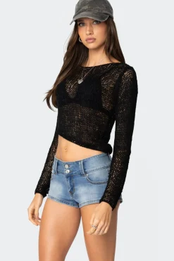Sheer Loose Knit Asymmetric Top
