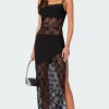 Sheer Mesh & Lace Patchwork Maxi Dress