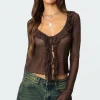 Sheer Mesh Ruffled Top