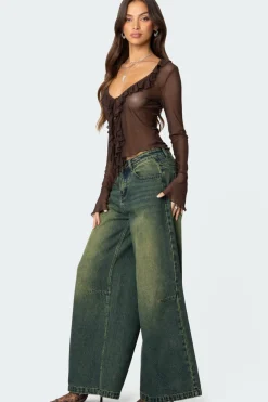 Sheer Mesh Ruffled Top