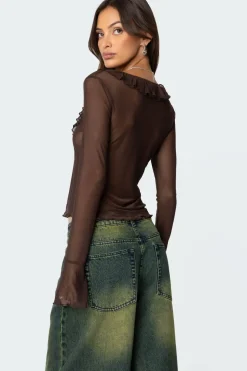 Sheer Mesh Ruffled Top