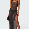 Sheer Micro Sequin Slitted Maxi Dress